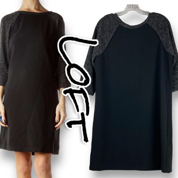 Loft Raglan Knit Shift Dress Black Space Dye Gray Womens Size 10 - Picture 1 of 11